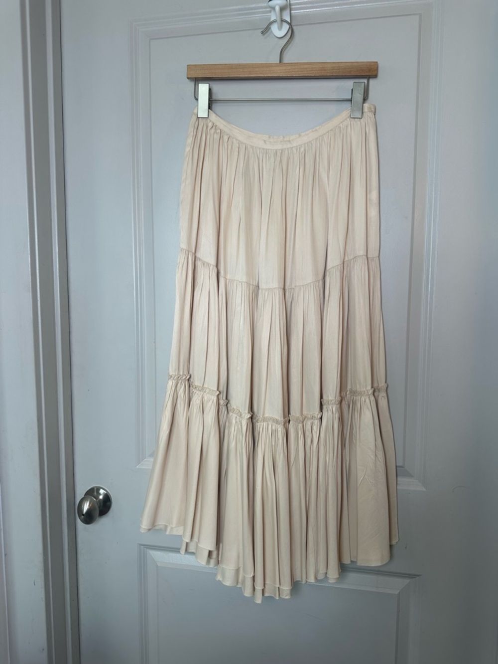 Laurence Bras Satin Tiered Ruffle Petticoat Maxi Cream Boho Skirt, S/M